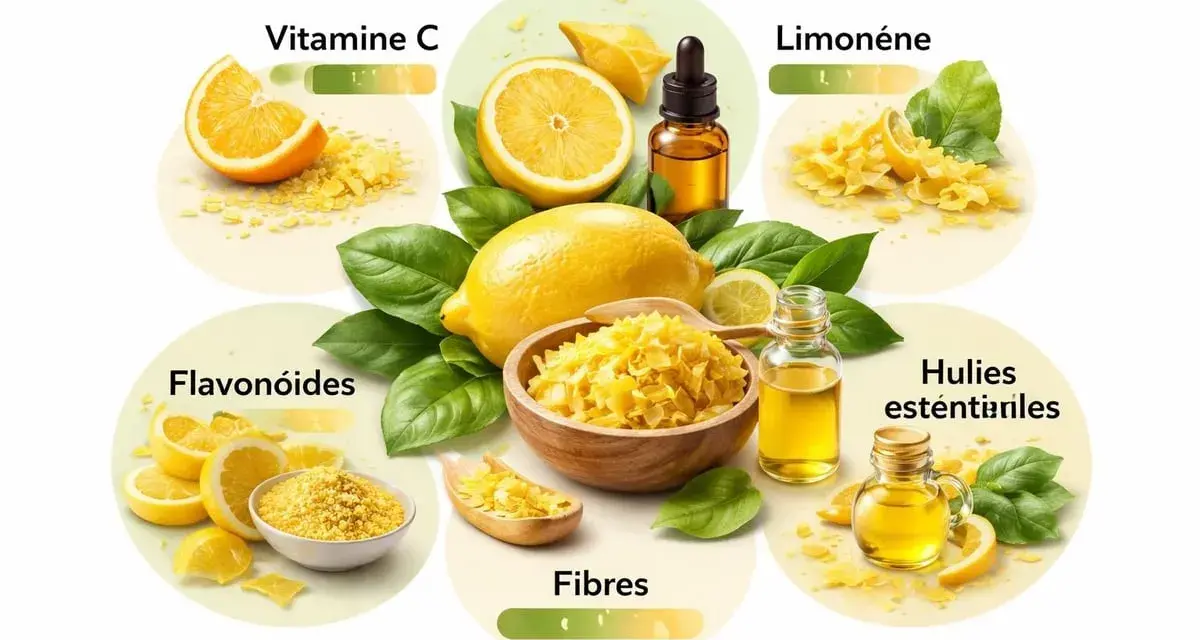 Le citron, source de vitamine C, limonène, flavonoïdes, fibres et huiles essentielles. Le zeste de citron est partout !