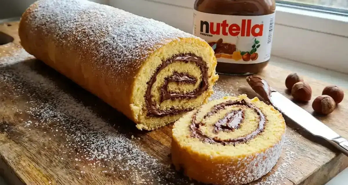 Un délicieux gâteau roulé à la Nutella, saupoudré de sucre glace. Une recette gâteau roulé facile pour un goûter gourmand.