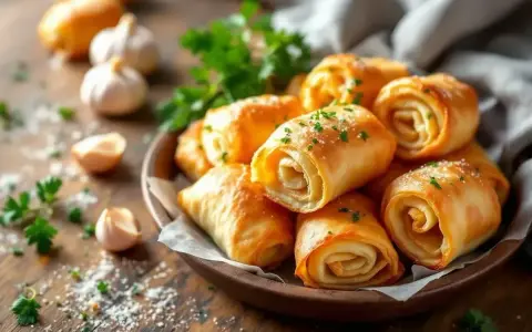 Délicieux rouleaux de pâte filo dorés, parsemés de persil frais. Parfaits pour un apéritif gourmand.