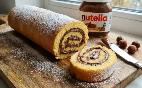 Un délicieux gâteau roulé à la Nutella, saupoudré de sucre glace. Une recette gâteau roulé facile pour un goûter gourmand.