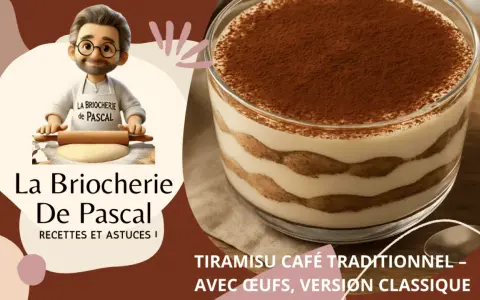 Un délicieux tiramisu café traditionnel, parfait pour suivre la recette de La Briocherie de Pascal.