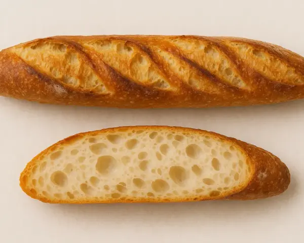 Baguette tradition parfaite, mie aérée et croûte dorée. Une recette digne d'un cap boulangerie.