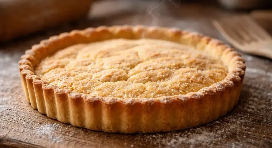 Tarte dorée sortant du four, prête à être dégustée. Une invitation à réaliser la recette pâte sablée traditionnelle.