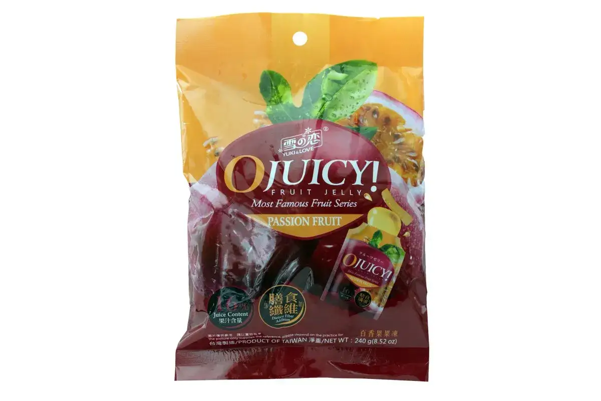 Sachet de gel&eacute;e OJUICY! saveur fruit de la passion. Une recette gourmande pour un plaisir fruit&eacute; intense.